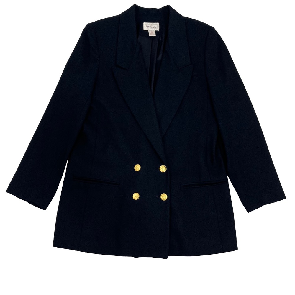 Worthington Womens 14T Wool‎ Blend Double Breasted Pant Suit Black Gold Buttons